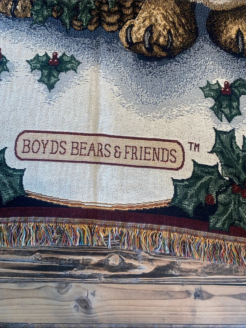 Boyds Bears 1997 Christmas Holiday Teddy Bear Woven Throw